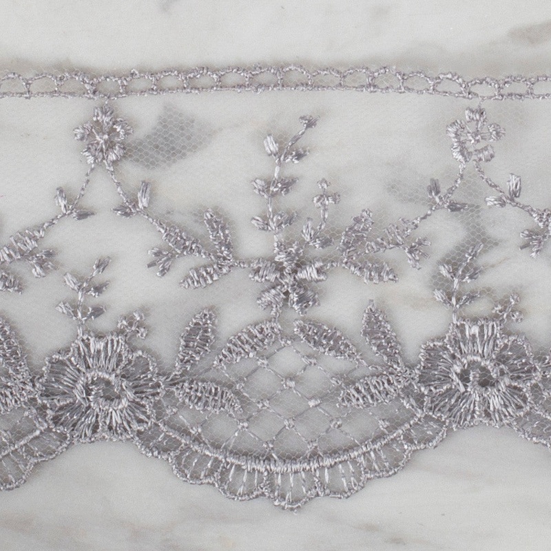 nel Lace Ribbon, 6 cm, Grey, Flower Patterned – 61
