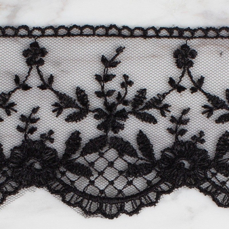 nel Lace Ribbon, 6 cm, Navy Blue, Flower Patterned – 61
