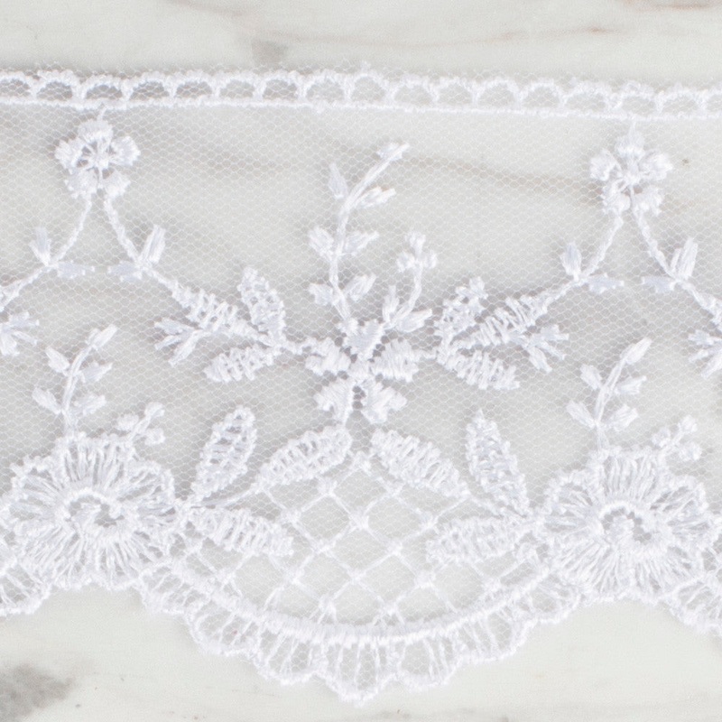 nel Lace Ribbon, 6 cm, White, Flower Patterned – 61