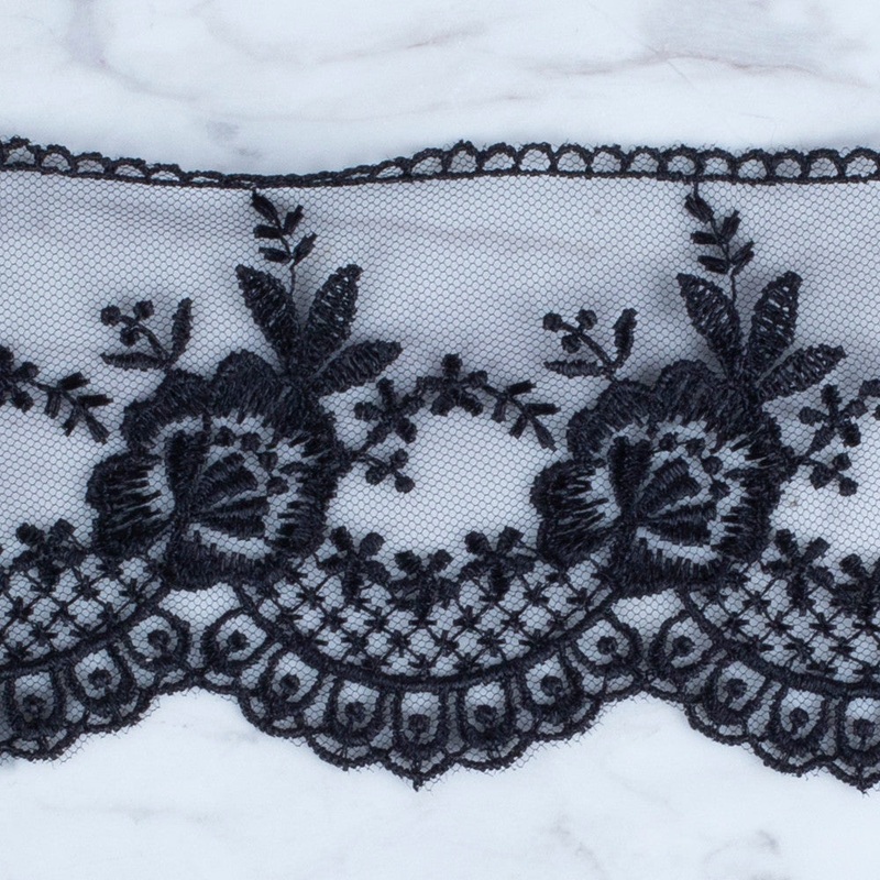 nel Lace Ribbon, 7 cm, Black, Flower Patterned – 67