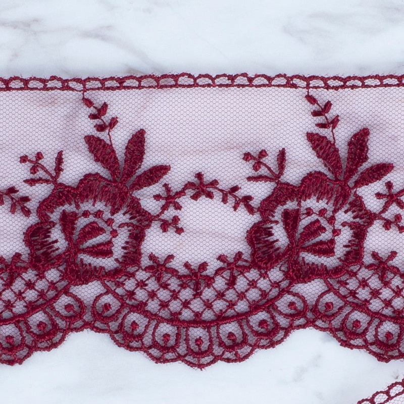 nel Lace Ribbon, 7 cm, Claret, Flower Patterned – 67