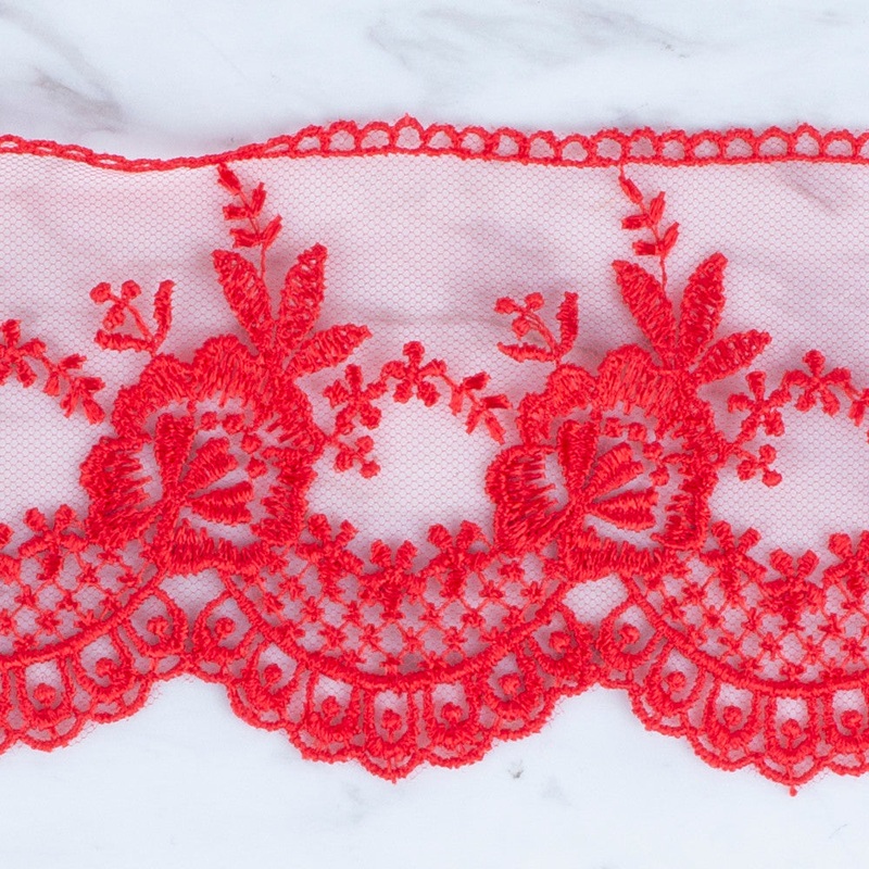 nel Lace Ribbon, 7 cm, Red, Flower Patterned – 67