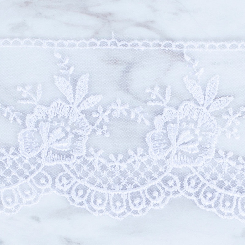 nel Lace Ribbon, 7 cm, White, Flower Patterned – 67