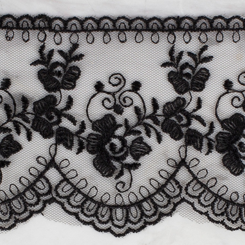 nel Lace Ribbon, 9 cm, Black, Flower Patterned – 672