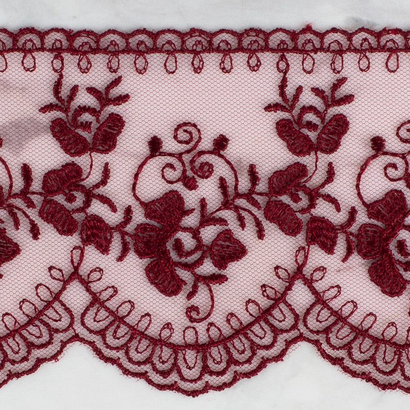 nel Lace Ribbon, 9 cm, Claret, Flower Patterned – 672