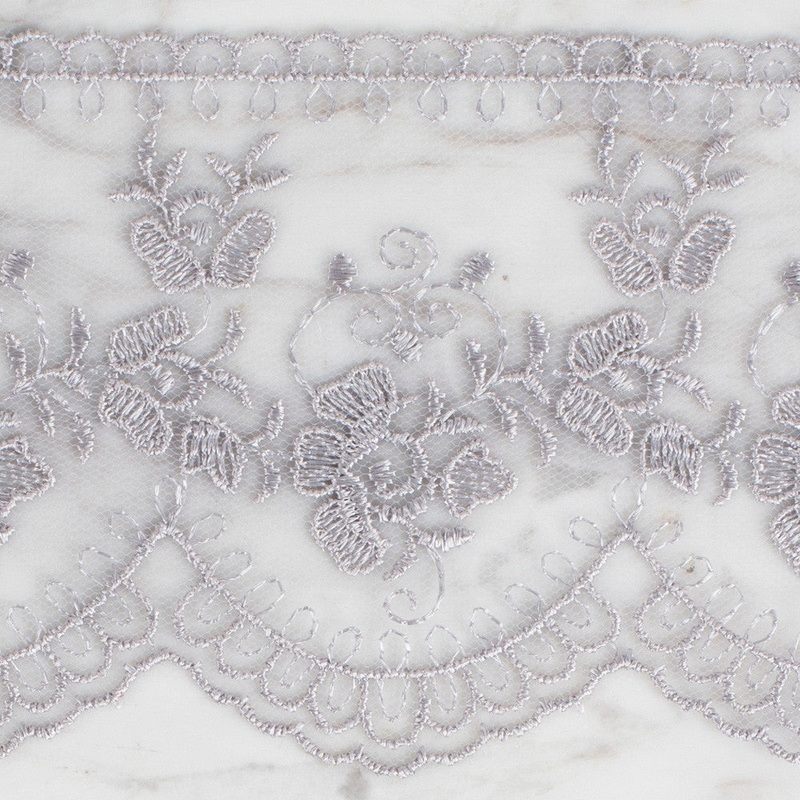 nel Lace Ribbon, 9 cm, Grey, Flower Patterned – 672