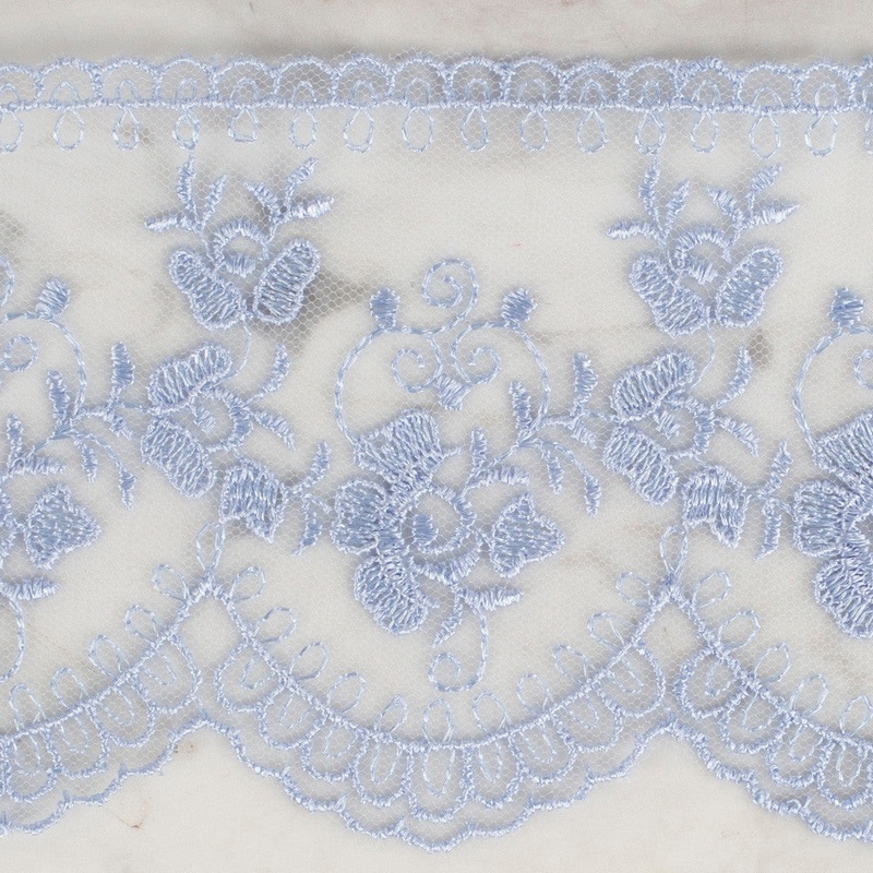 nel Lace Ribbon, 9 cm, Light Blue, Flower Patterned – 672