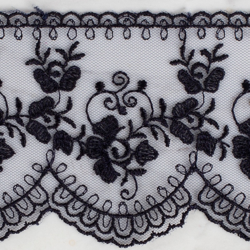 nel Lace Ribbon, 9 cm, Navy Blue, Flower Patterned – 672
