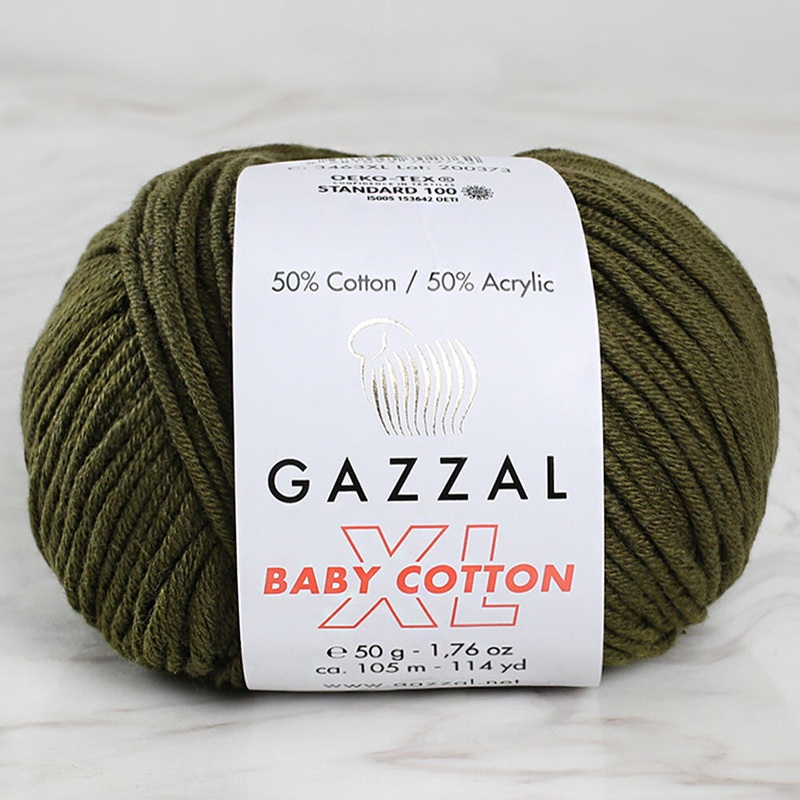 Gazzal Baby Cotton XL Baby Yarn, Khaki Green – 3463