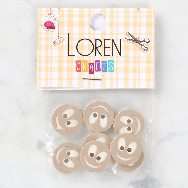 Loren Crafts 8 Pack Smiley Face Button, Beige – 0521