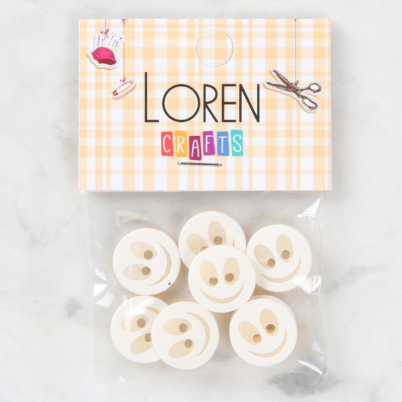 Loren Crafts 8 Pack Smiley Face Button, White – 0518