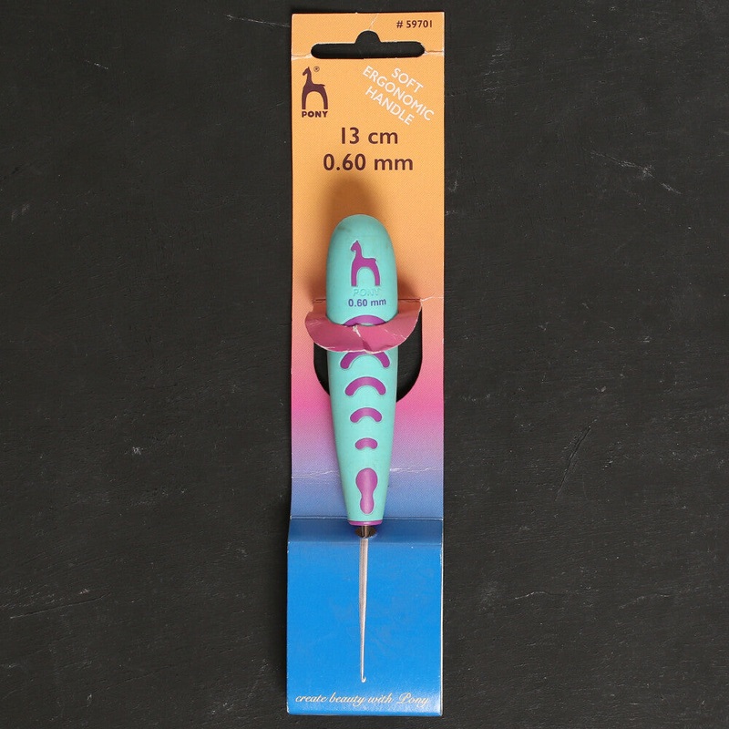 Pony 0.6 mm 13 cm Metal Lace Crochet Hook with Soft Ergonomic Handle – 59701