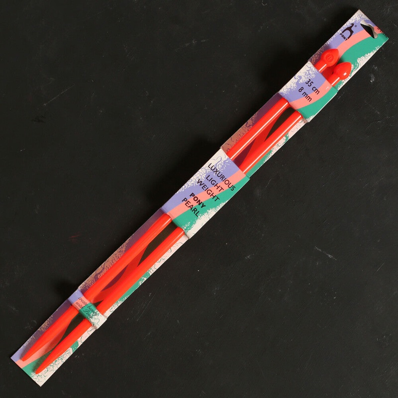 Pony Pearl 8 mm 35 cm Plastic Knitting Needle, Neon Orange – 33636