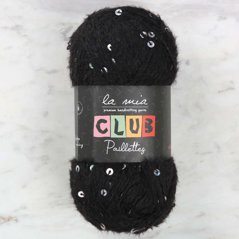 La Mia Club Paillettes Hand Kniitting Yarn, Black – 606