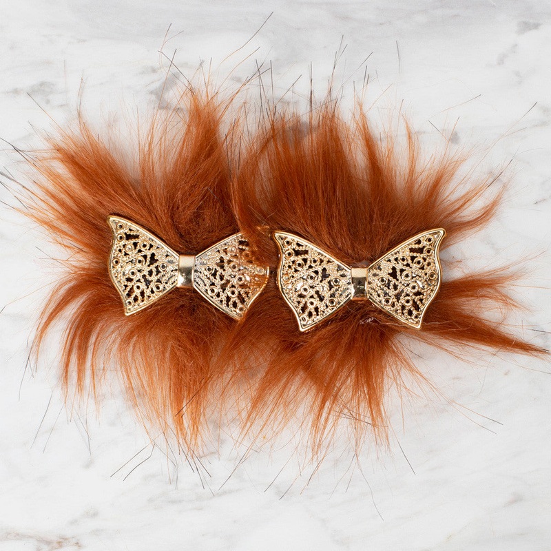 Loren 2 Pcs Faux Fur Fluffy Shoe Clip, Claret and Brown