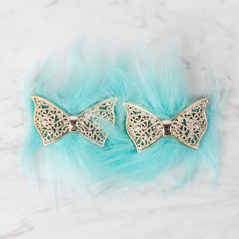 Loren 2 Pcs Faux Fur Fluffy Shoe Clip, Cyan