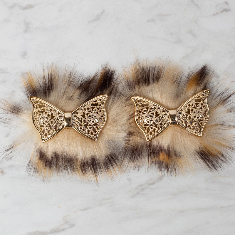 Loren 2 Pcs Faux Fur Fluffy Shoe Clip, Speckled Cream