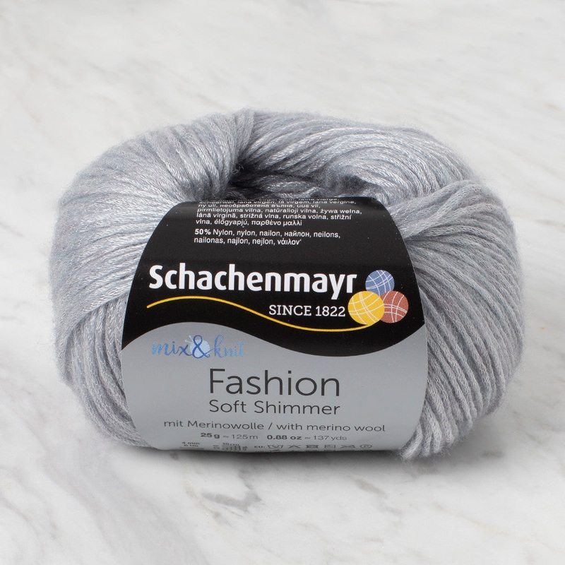 Schachenmayr Fashion Soft Shimmer 25 gr Knitting Yarn, Light Grey – 9807356 – 00056