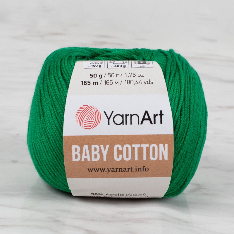 YarnArt Baby Cotton Knitting Yarn, Green – 442