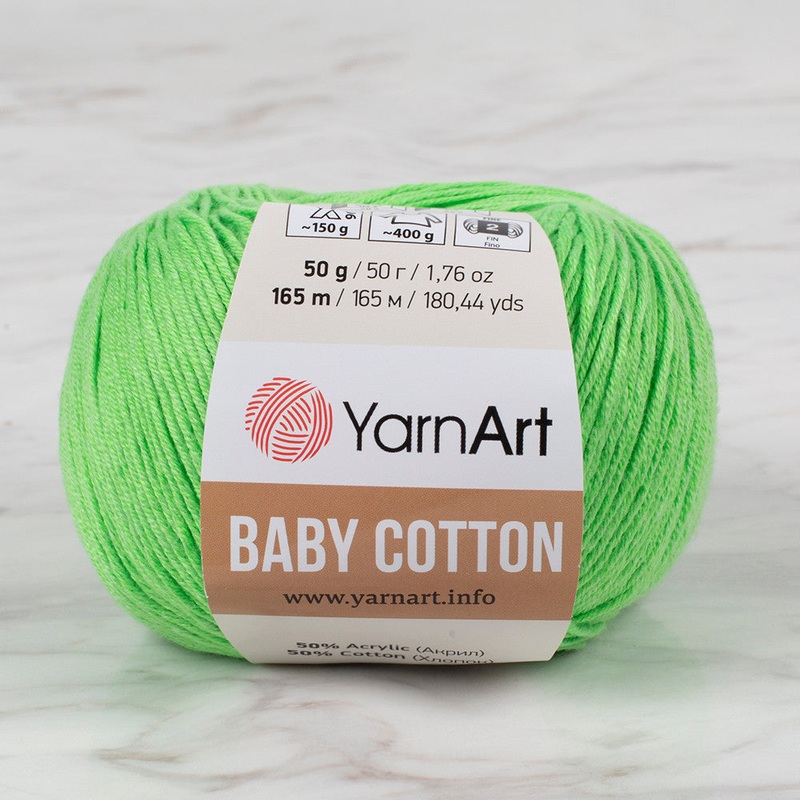 YarnArt Baby Cotton Knitting Yarn, Neon Green – 438