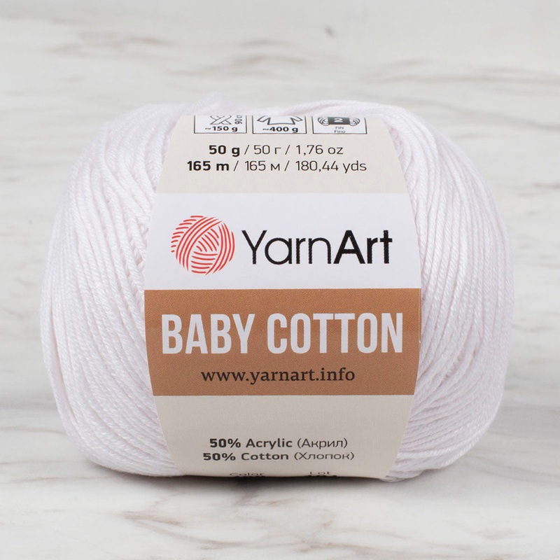 YarnArt Baby Cotton Knitting Yarn, White – 400