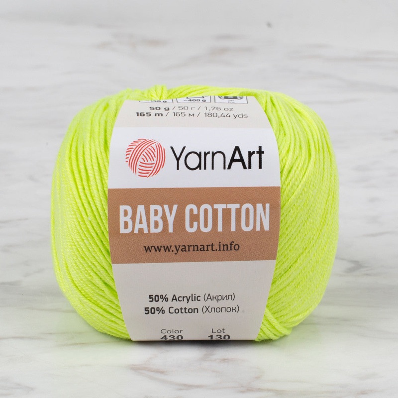 YarnArt Baby Cotton Neon Knitting Yarn, Yellow – 430