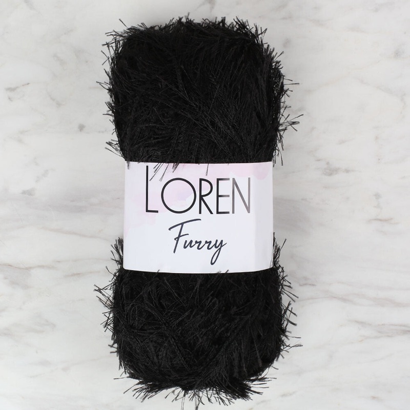 Loren Furry Knitting Yarn, Black – RF1001