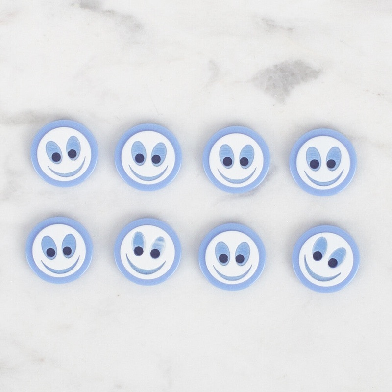 Loren 8 pcs Smiley Face Button, Blue – 0610