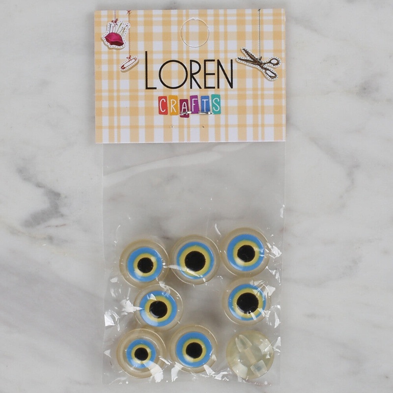 Loren Crafts 8 Pack Blue Bead Button, Cream – 162