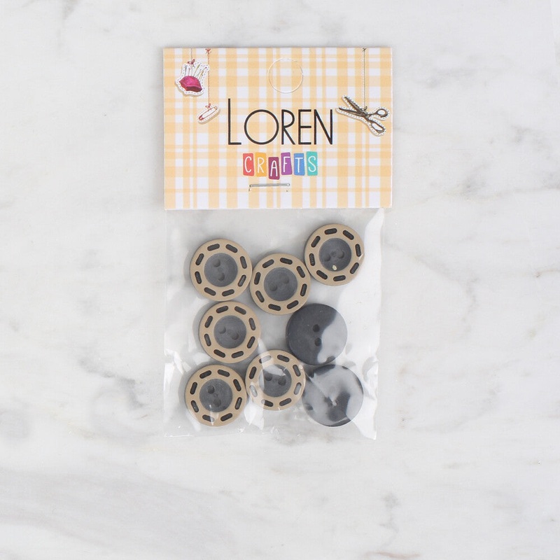 Loren Crafts 8 Pack Button, Black – 286