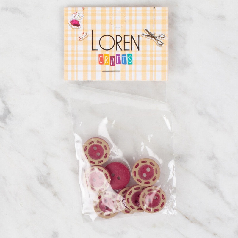 Loren Crafts 8 Pack Button, Red – 294