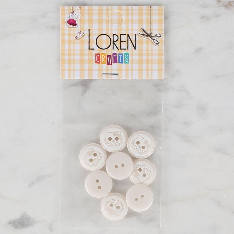 Loren Crafts 8 Pack Cat Button, White – 580