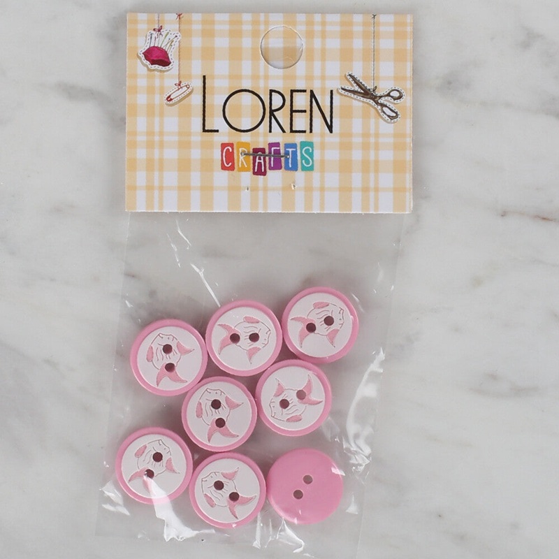 Loren Crafts 8 Pack Fish Patterned Button, Pink – 571