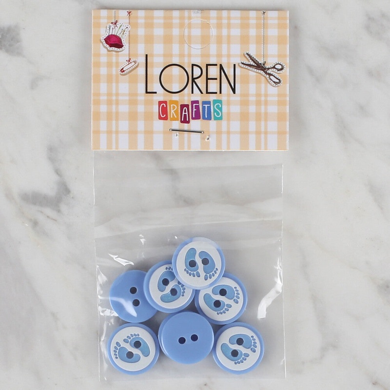 Loren Crafts 8 Pack Foot Patterned Button, Blue – 441
