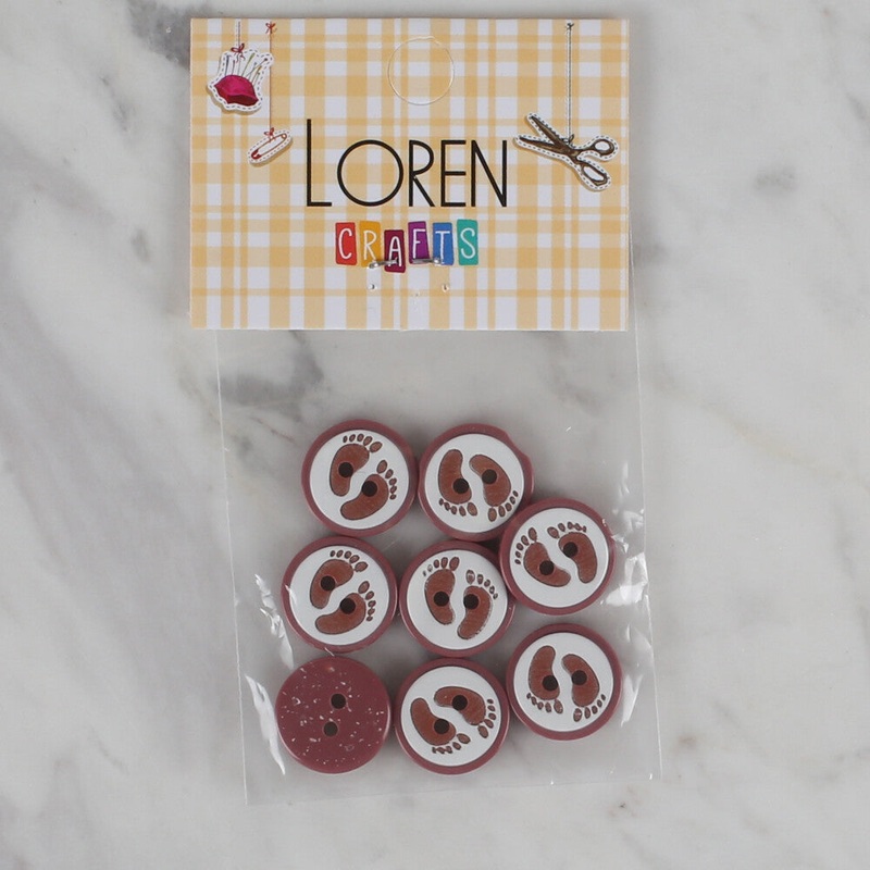 Loren Crafts 8 Pack Foot Patterned Button, Cherry Red – 438