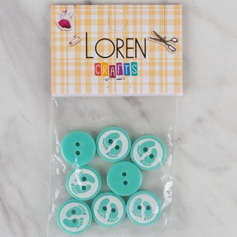 Loren Crafts 8 Pack Foot Patterned Button, Green – 442