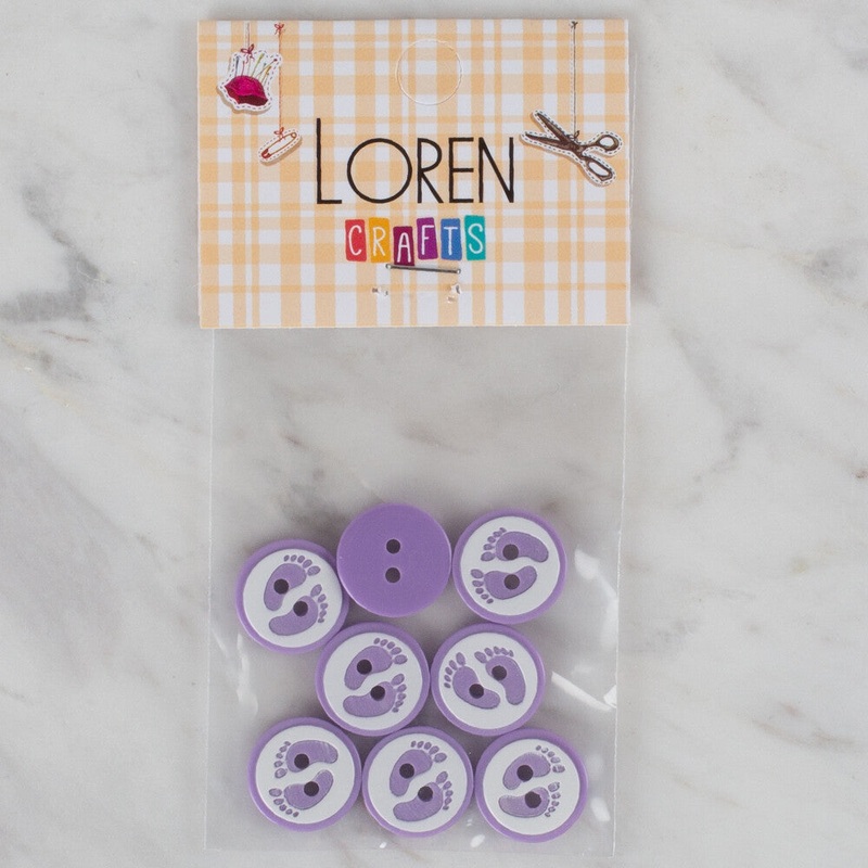 Loren Crafts 8 Pack Foot Patterned Button, Lilac – 437