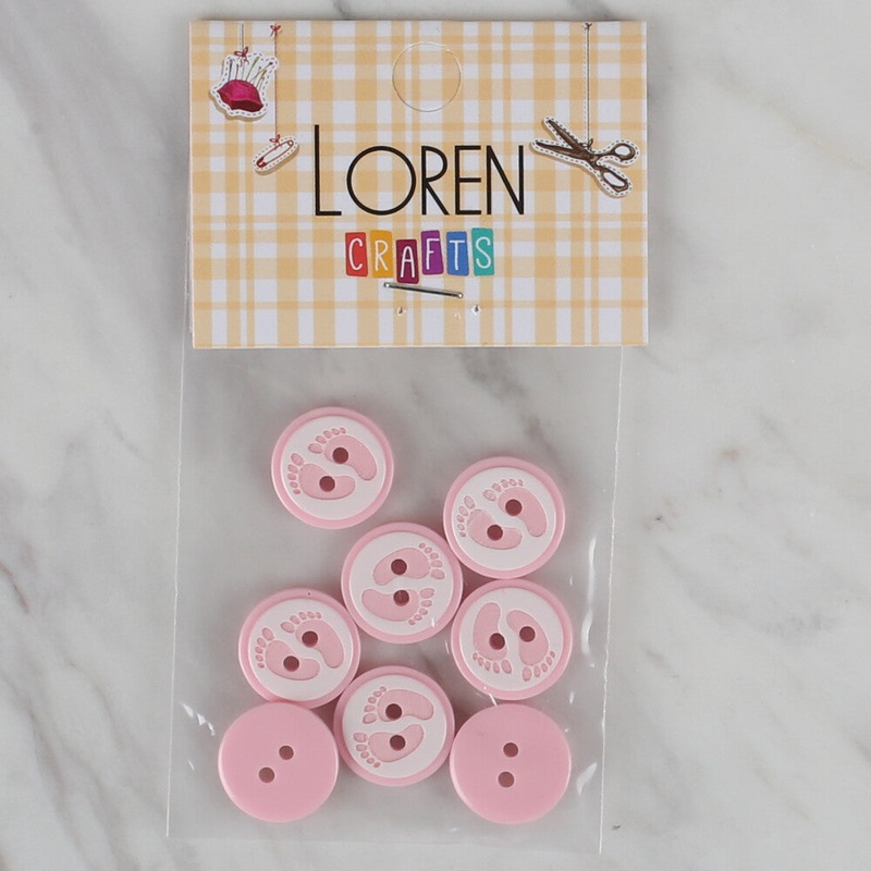 Loren Crafts 8 Pack Foot Patterned Button, Pink – 435