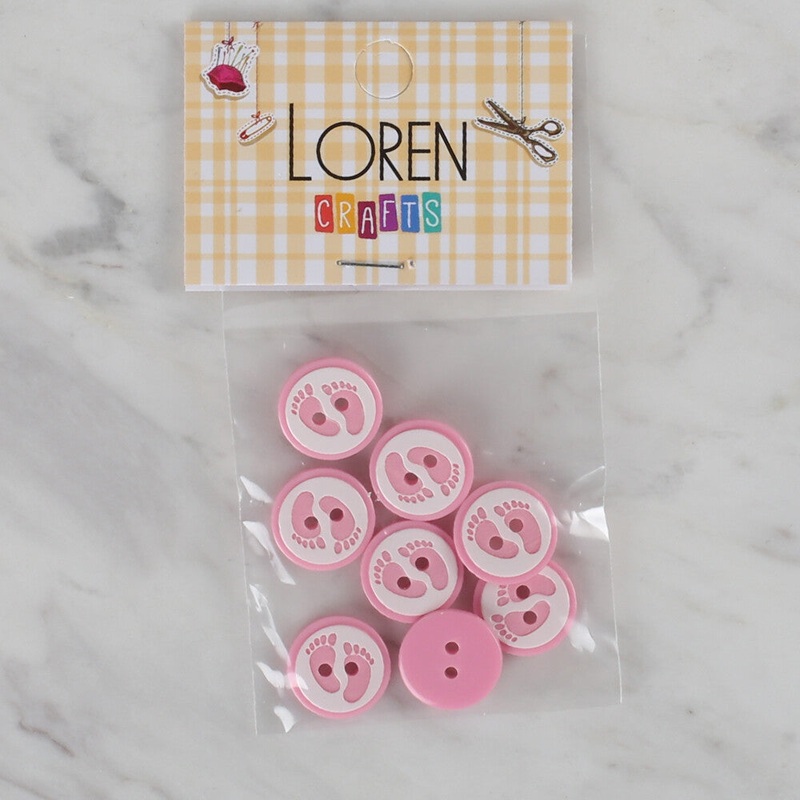 Loren Crafts 8 Pack Foot Patterned Button, Pink – 436