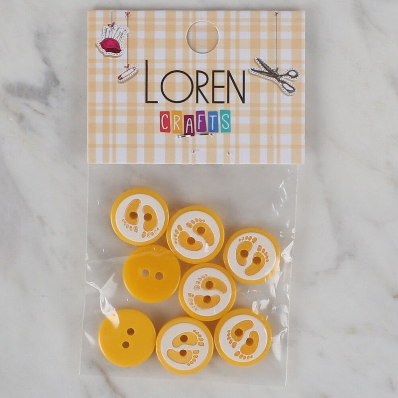 Loren Crafts 8 Pack Foot Patterned Button, Yellow – 443