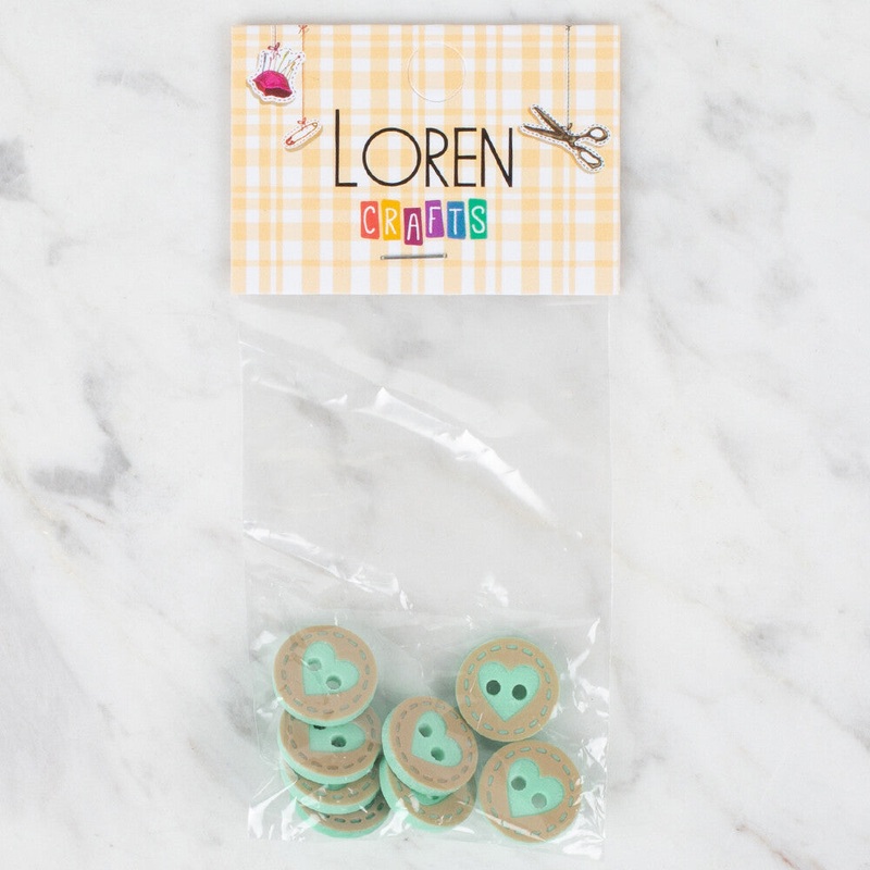 Loren Crafts 8 Pack Heart Button, Green – 325