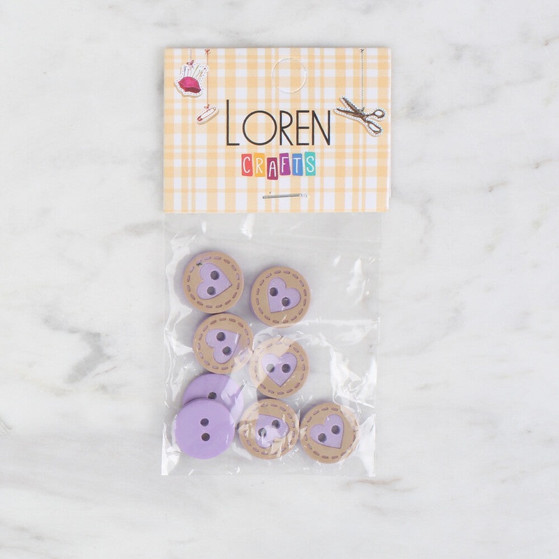 Loren Crafts 8 Pack Heart Button, Lilac – 329