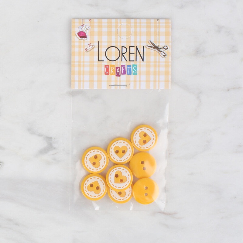 Loren Crafts 8 Pack Heart Button, Yellow – 480