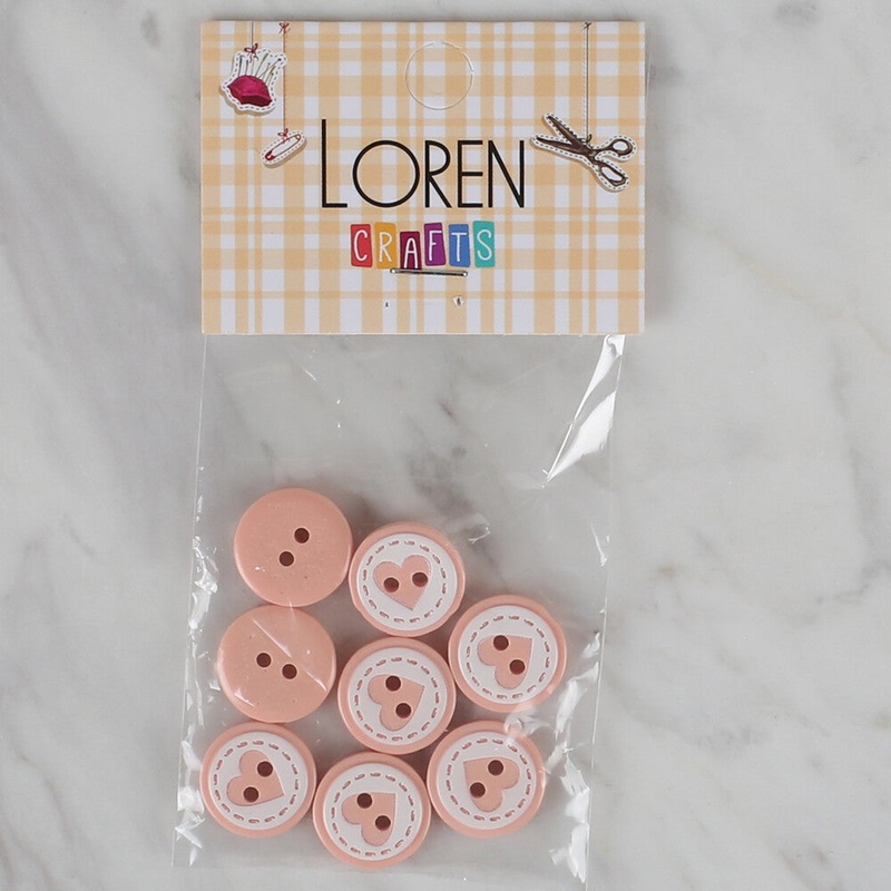 Loren Crafts 8 Pack Heart Patterned Button, Pinkish Orange – 471