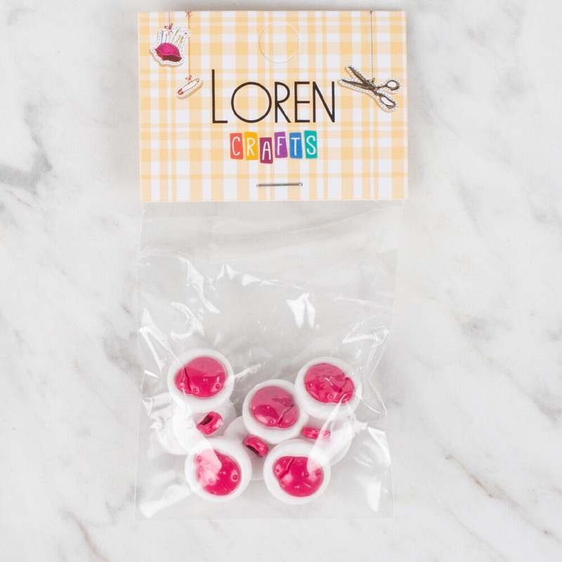 Loren Crafts 8 Pack Lady Bug Button, Fuchsia – 647