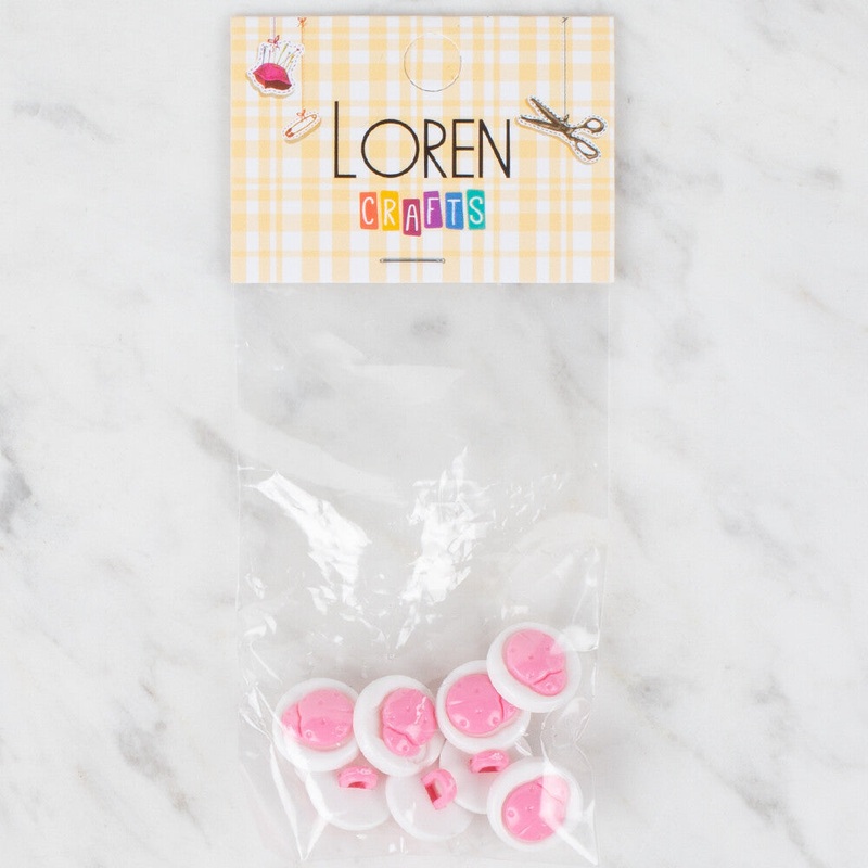 Loren Crafts 8 Pack Lady Bug Button, Pink – 646