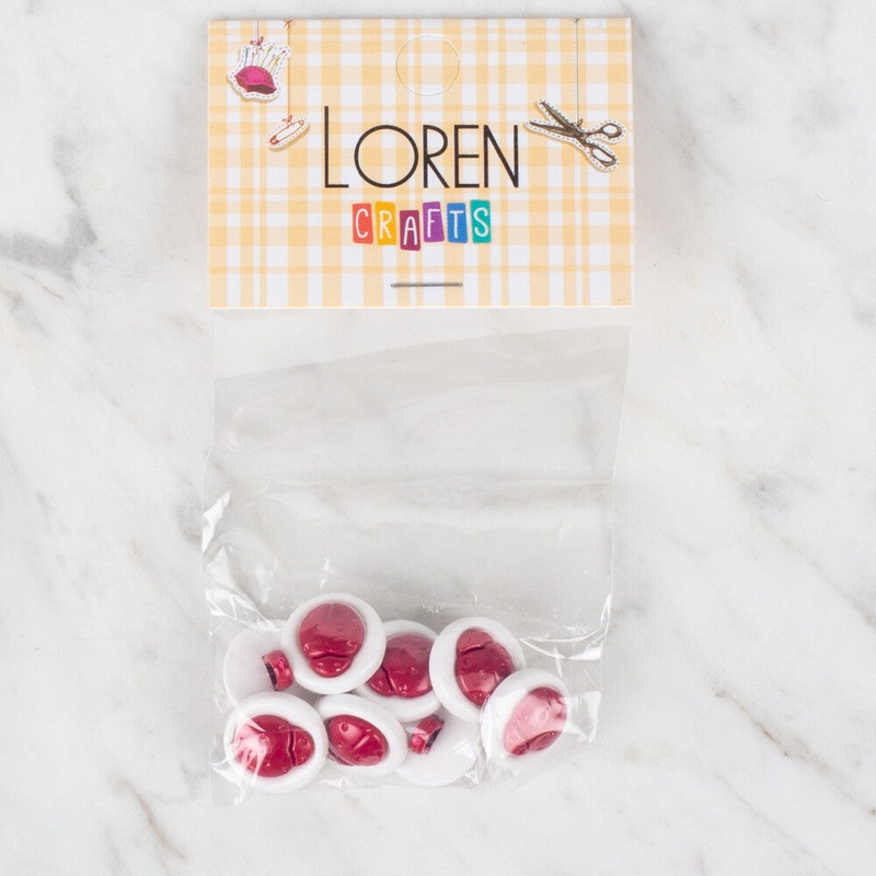 Loren Crafts 8 Pack Lady Bug Button, Red – 648