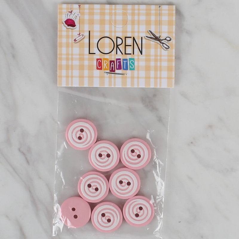 Loren Crafts 8 Pack Round Button, Pink – 447