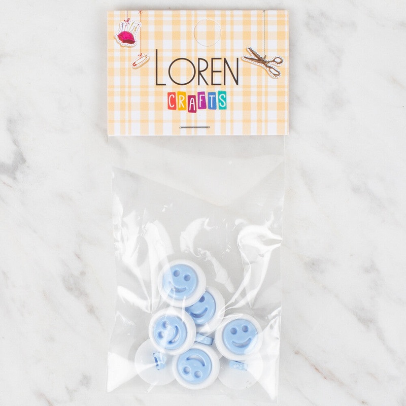 Loren Crafts 8 Pack Smiley Button, Blue – 632