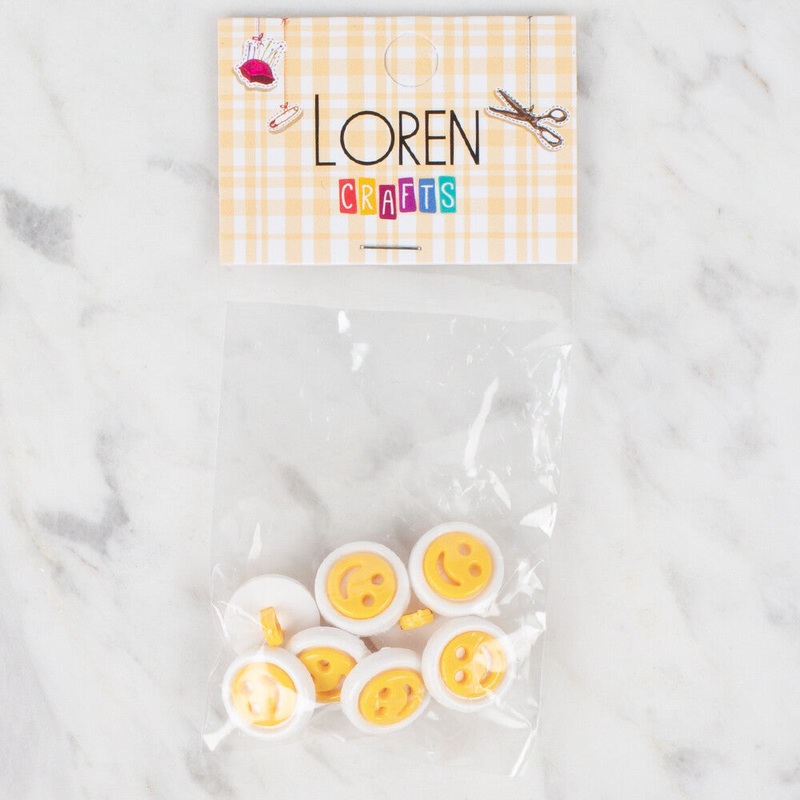 Loren Crafts 8 Pack Smiley Button, Dark Yellow – 631
